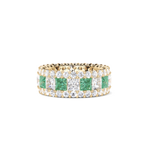 Emerald Princess Cut and White Diamond Ring