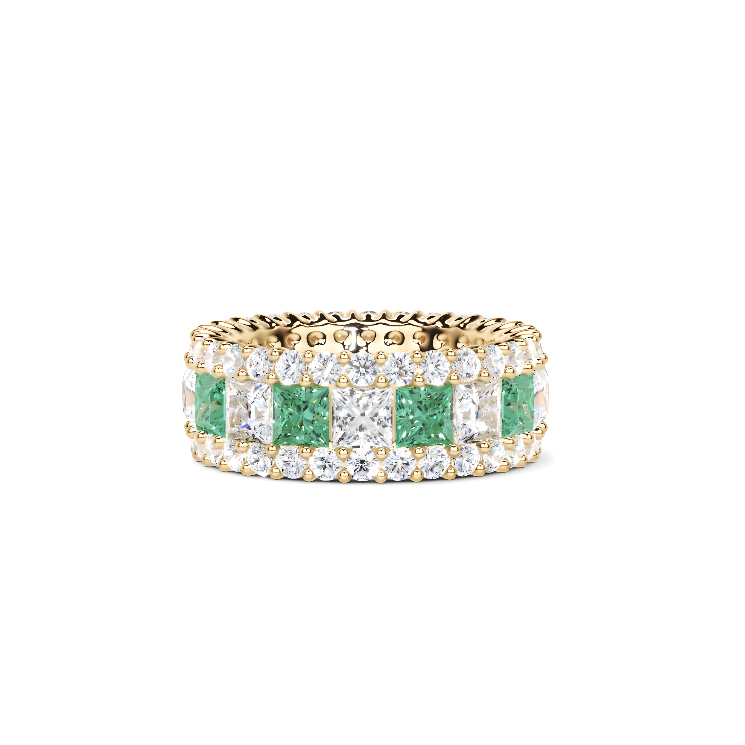 Emerald Princess Cut and White Diamond Ring
