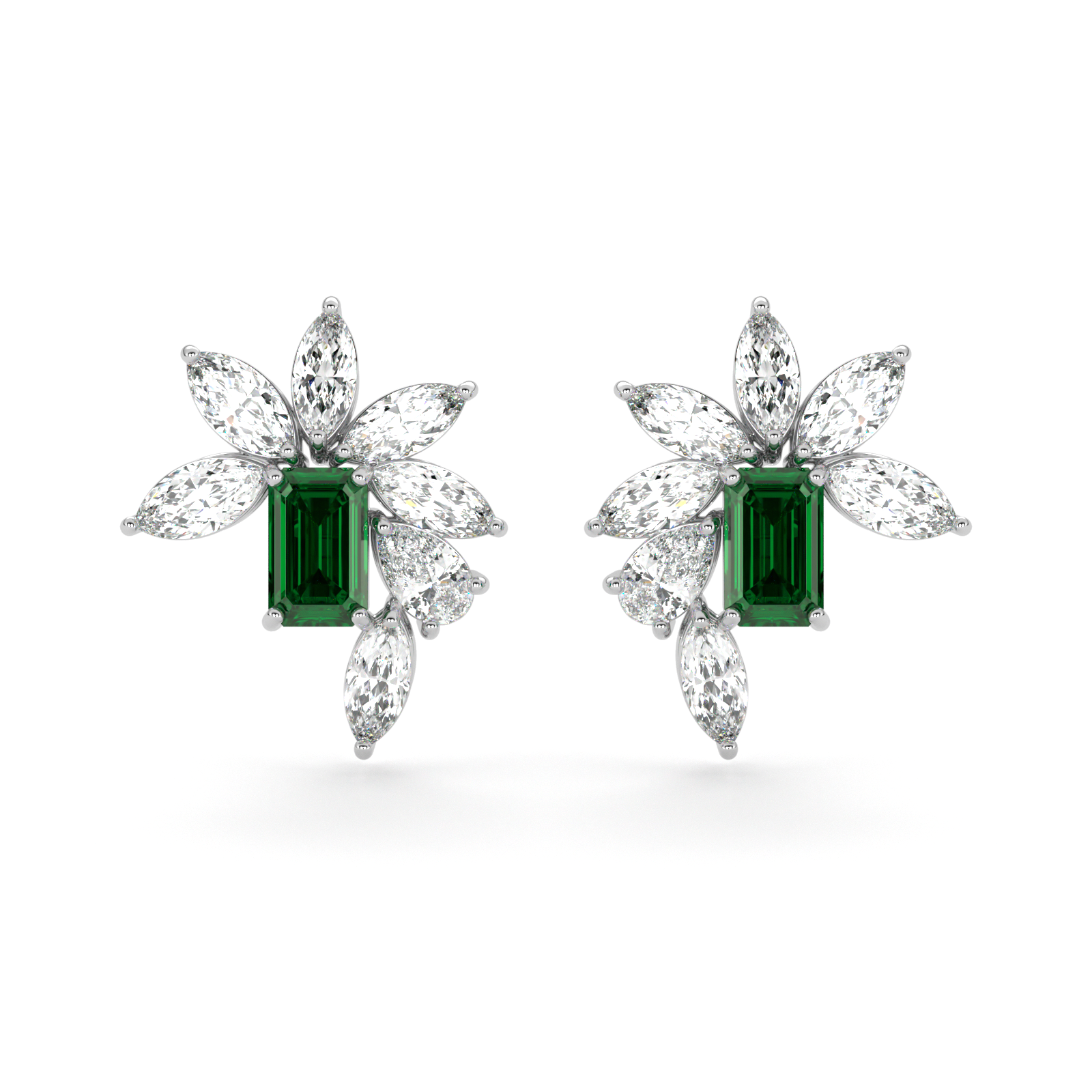 Emerald Cut Emerald and Marquis Diamond  High Jewellery Earrings
