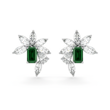 Emerald Cut Emerald and Marquis Diamond  High Jewellery Earrings