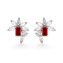 Emerald Cut Ruby and Marquis Diamond  High Jewellery Earrings