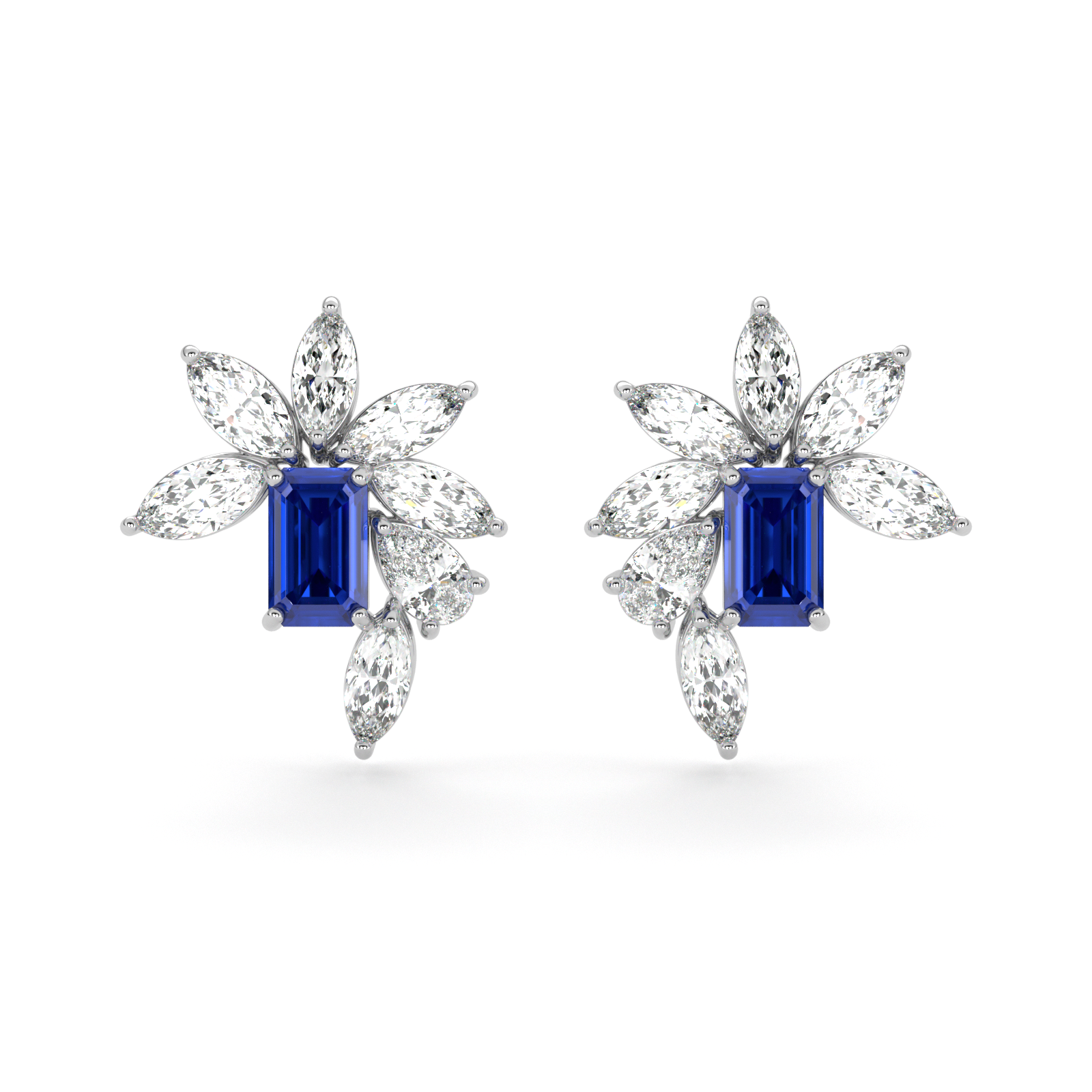 Emerald Cut Sapphire and Marquis Diamond  High Jewellery Earrings