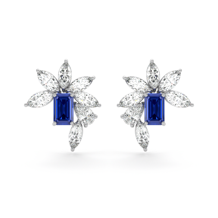 Emerald Cut Sapphire and Marquis Diamond  High Jewellery Earrings