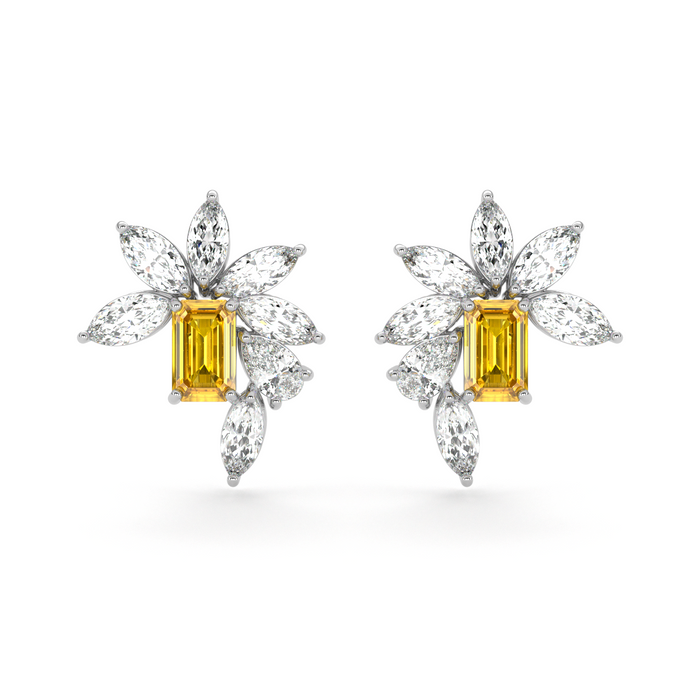 Emerald Cut Yellow Diamond and Marquis  Diamond High Jewellery Earrings