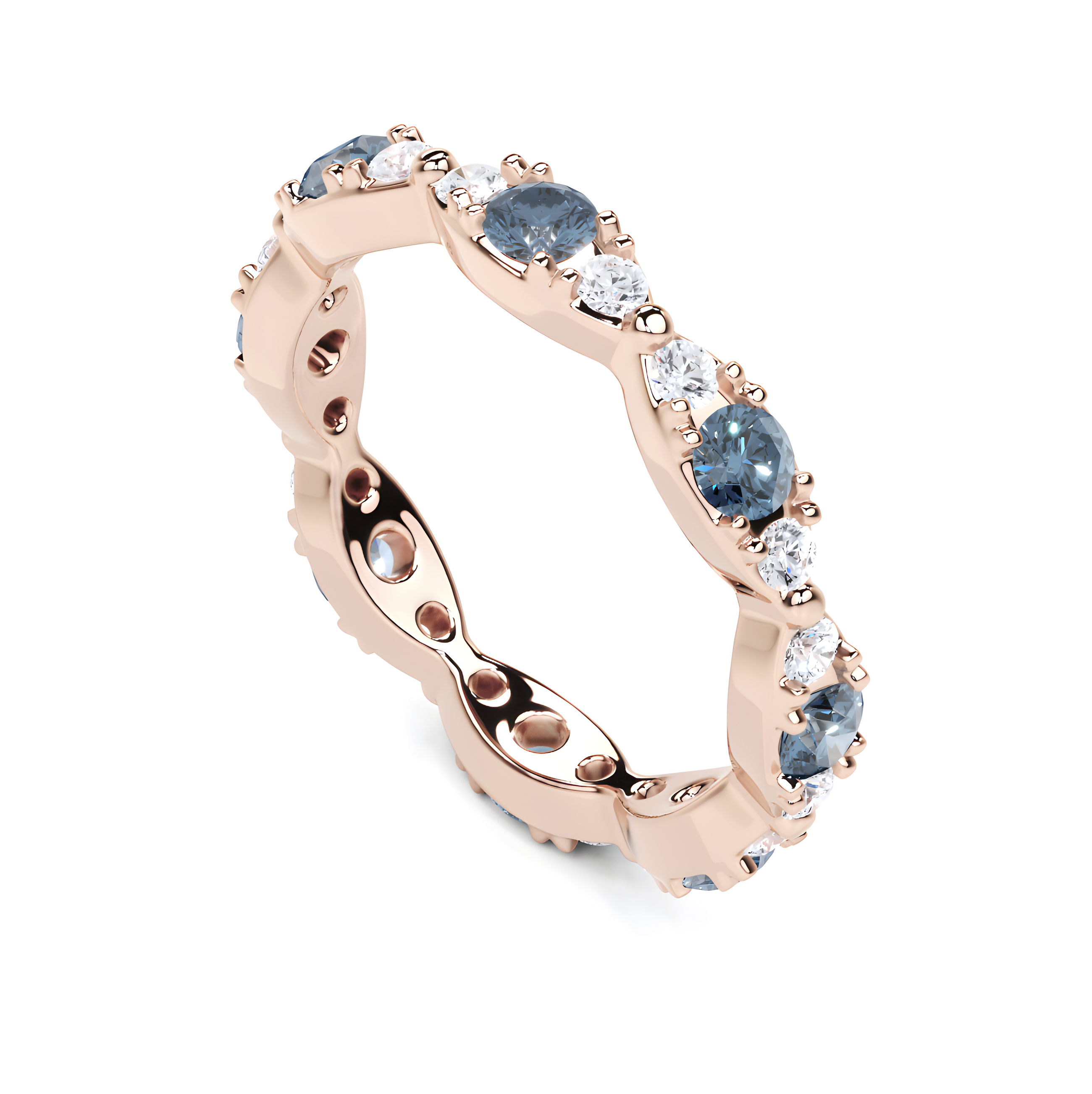 Anillo navette de diamantes y azul agua 