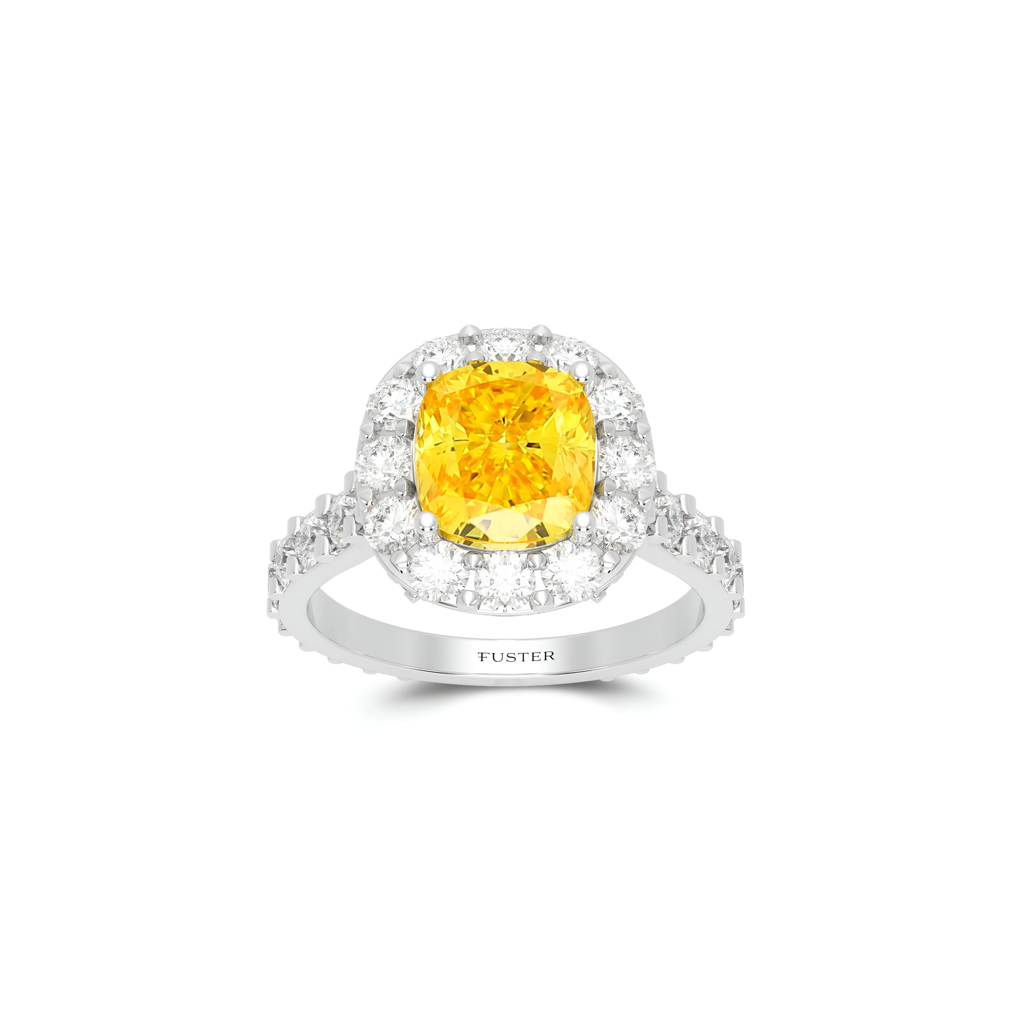 Icon Cushion Cut Yellow and White Diamond Engagement Ring