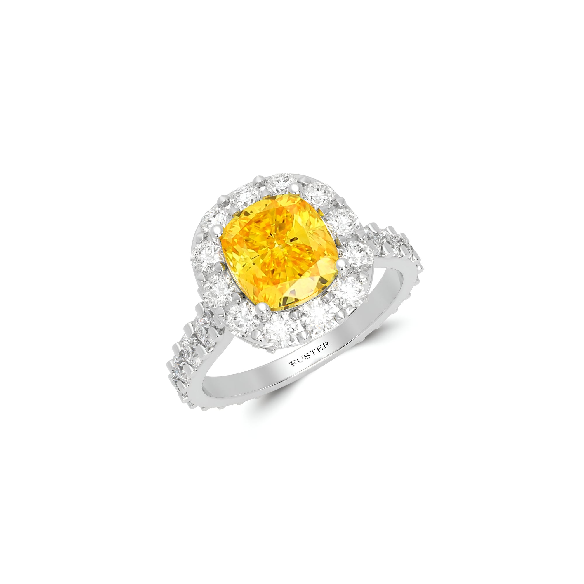 Icon Cushion Cut Yellow and White Diamond Engagement Ring