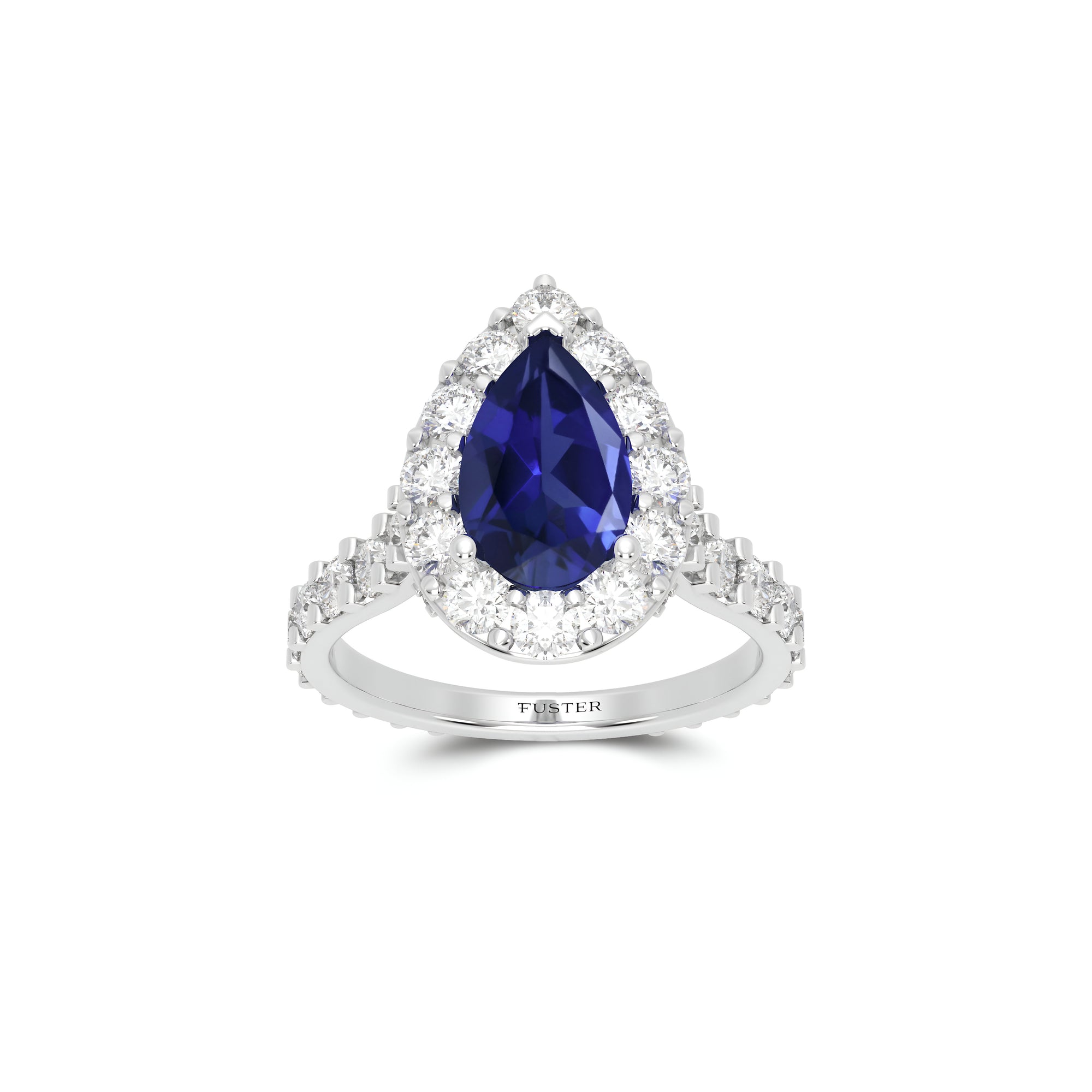 Anillo de compromiso con diamantes de talla cojín en forma de pera
