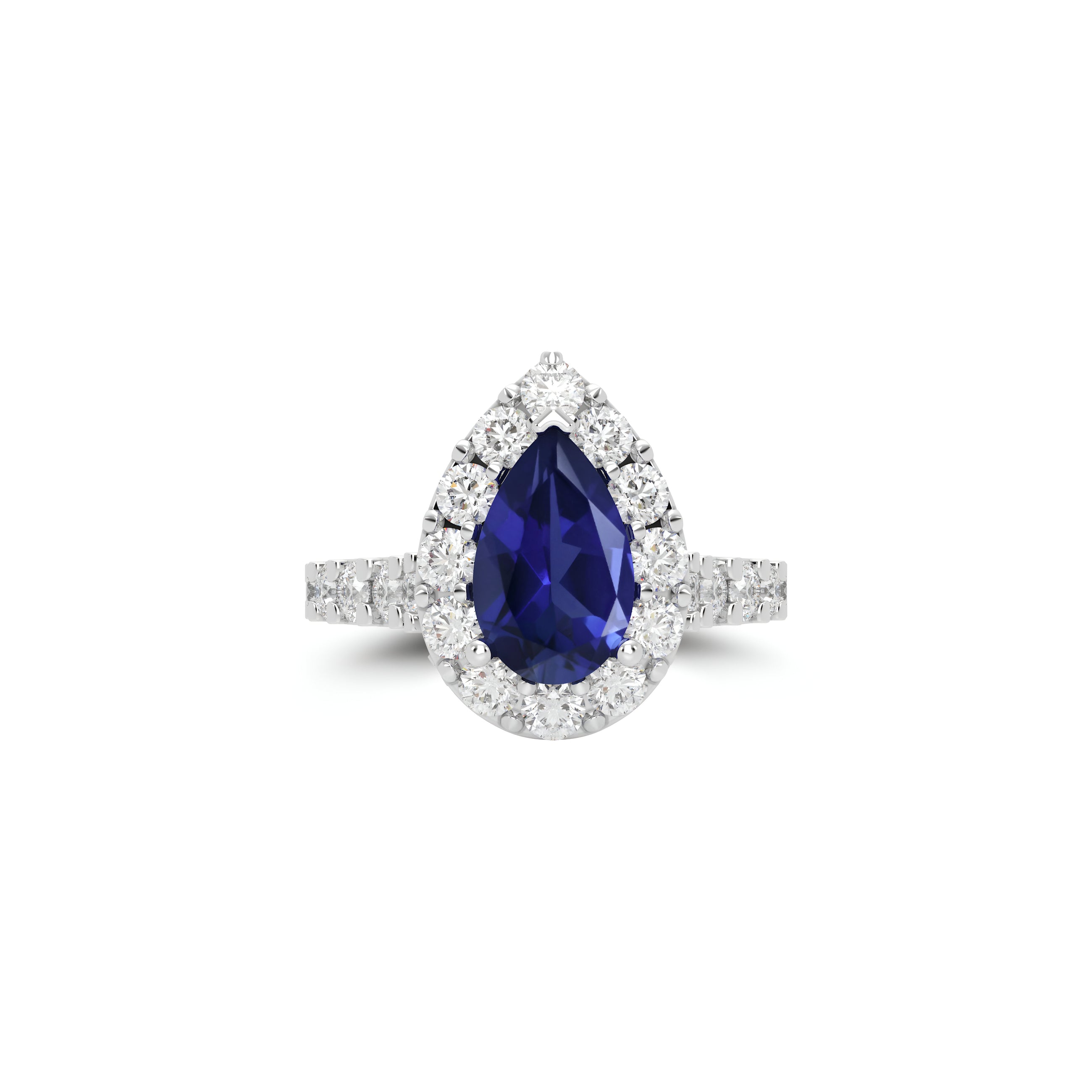 Anillo de compromiso con diamantes de talla cojín en forma de pera