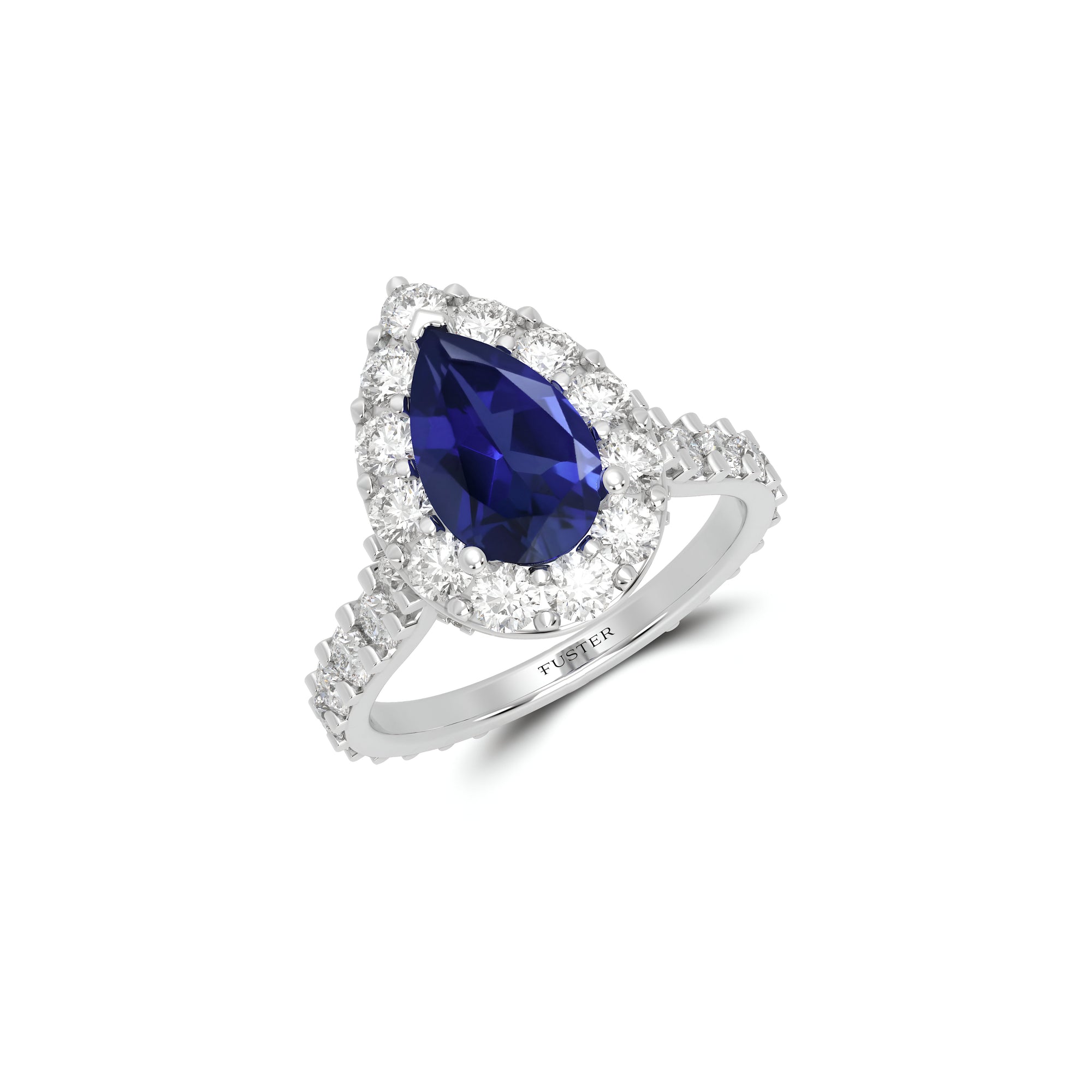 Anillo de compromiso con diamantes de talla cojín en forma de pera