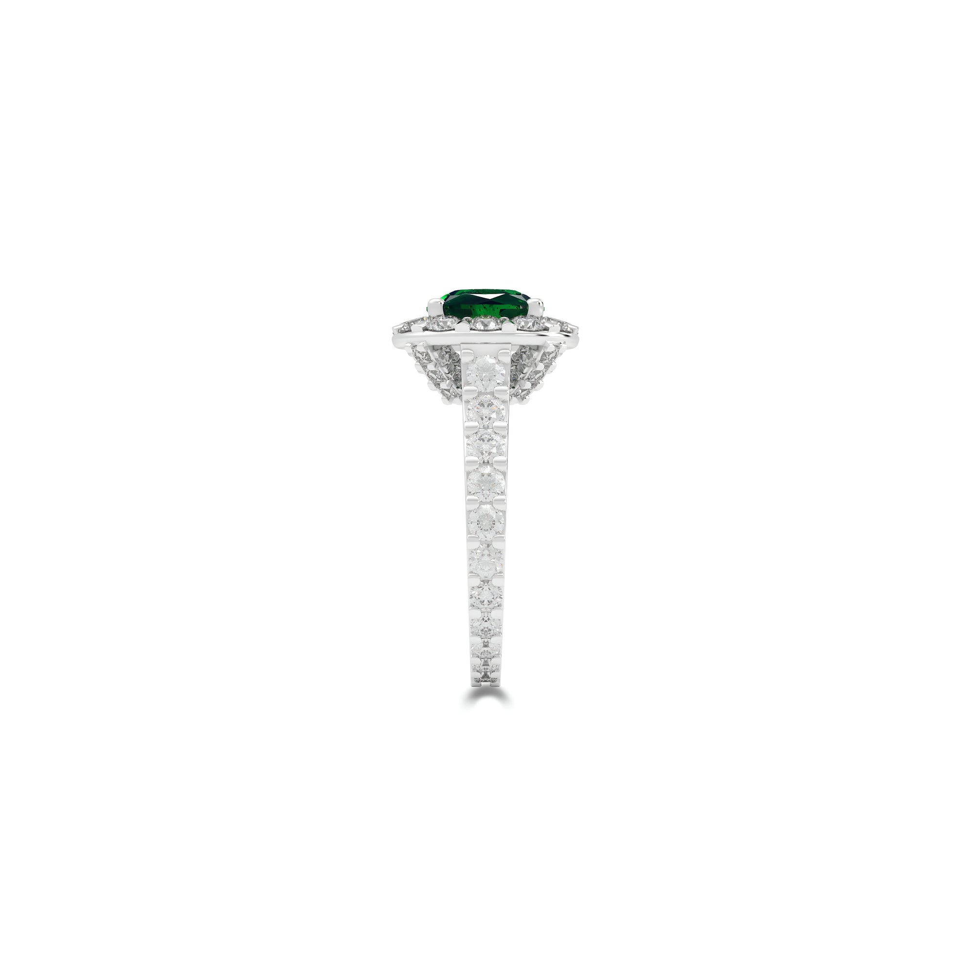 Cushion Cut Emerald and Diamond Solitaire Ring