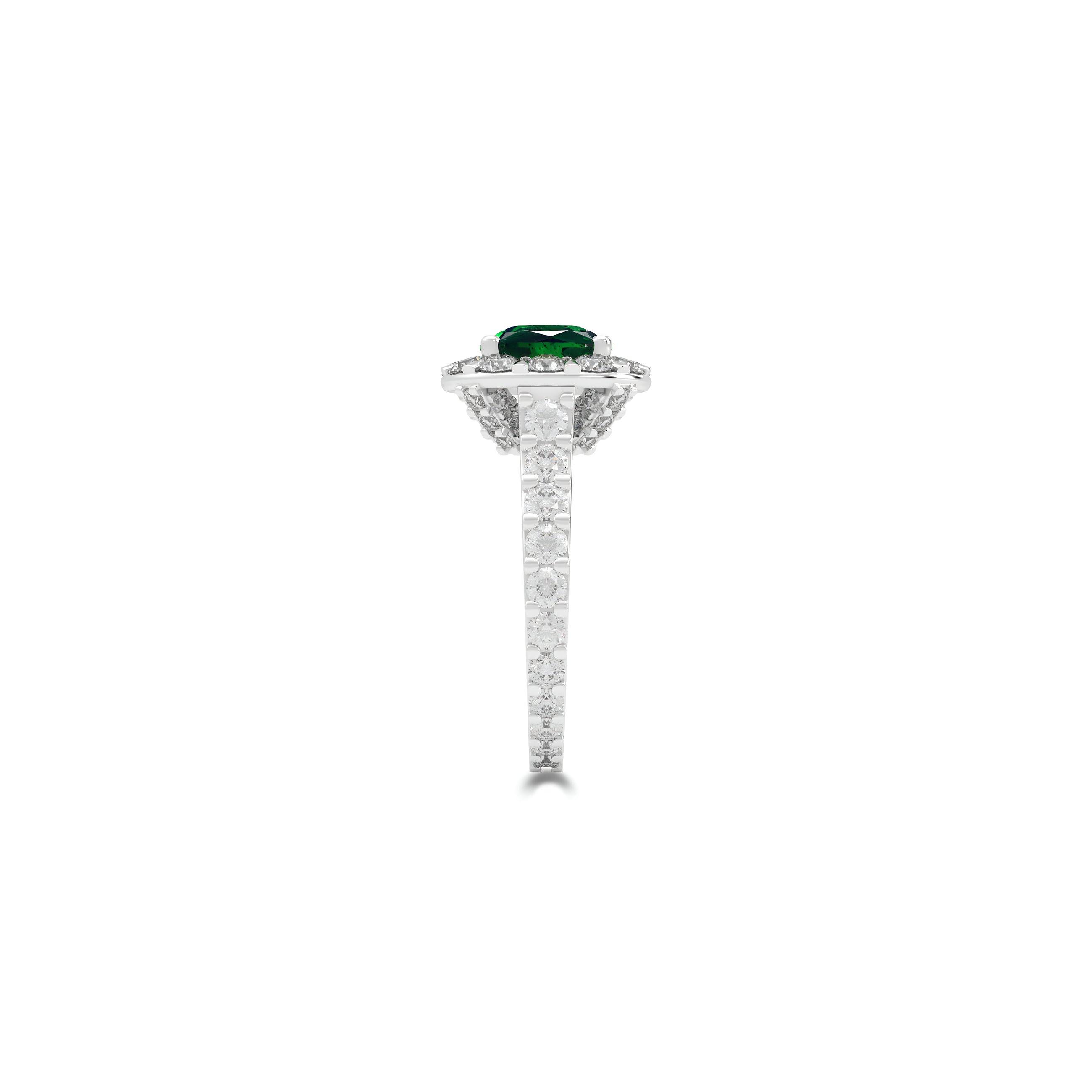 Cushion Cut Emerald and Diamond Solitaire Ring