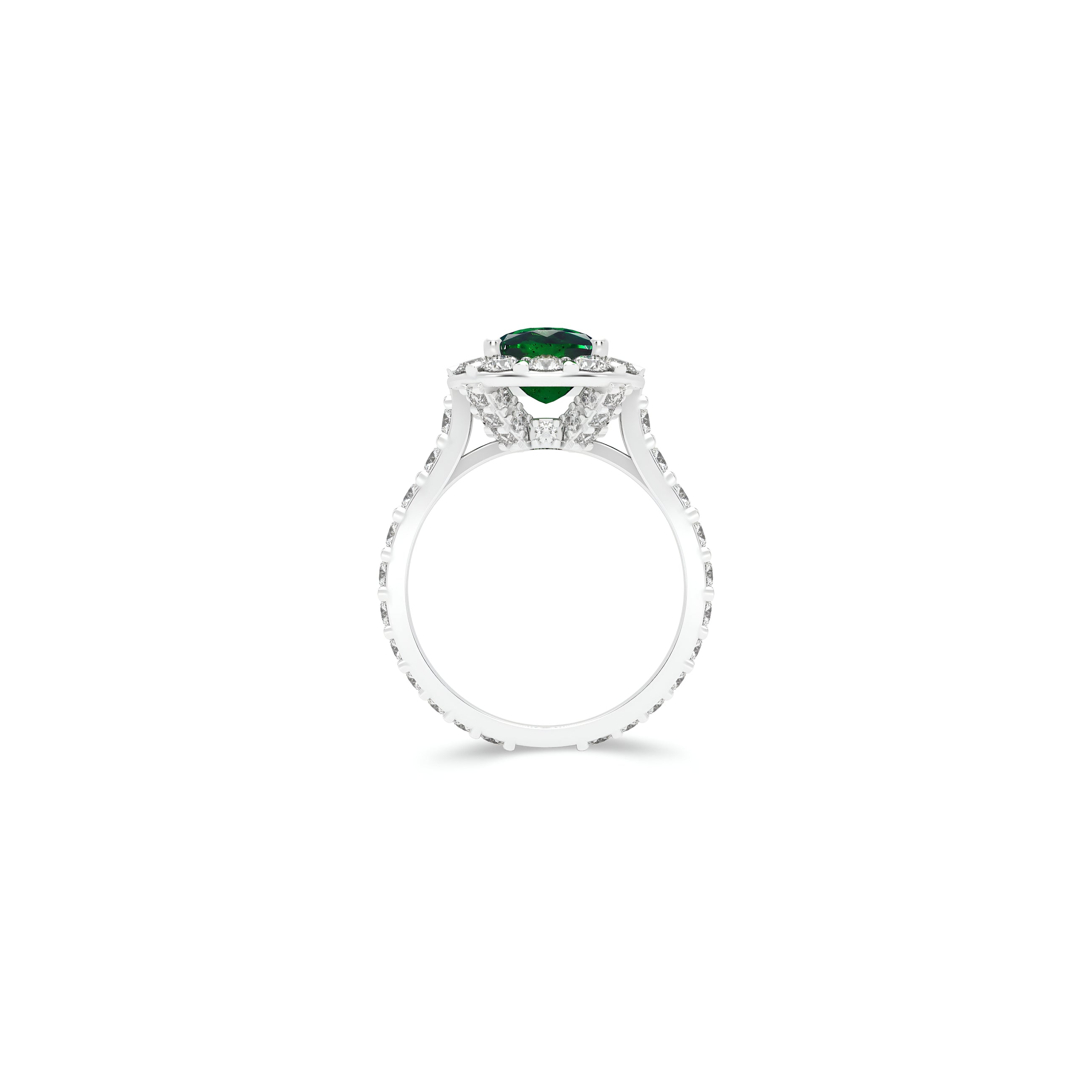 Cushion Cut Emerald and Diamond Solitaire Ring
