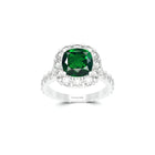 Cushion Cut Emerald and Diamond Solitaire Ring