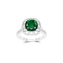 Cushion Cut Emerald and Diamond Solitaire Ring