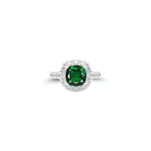 Cushion Cut Emerald and Diamond Solitaire Ring