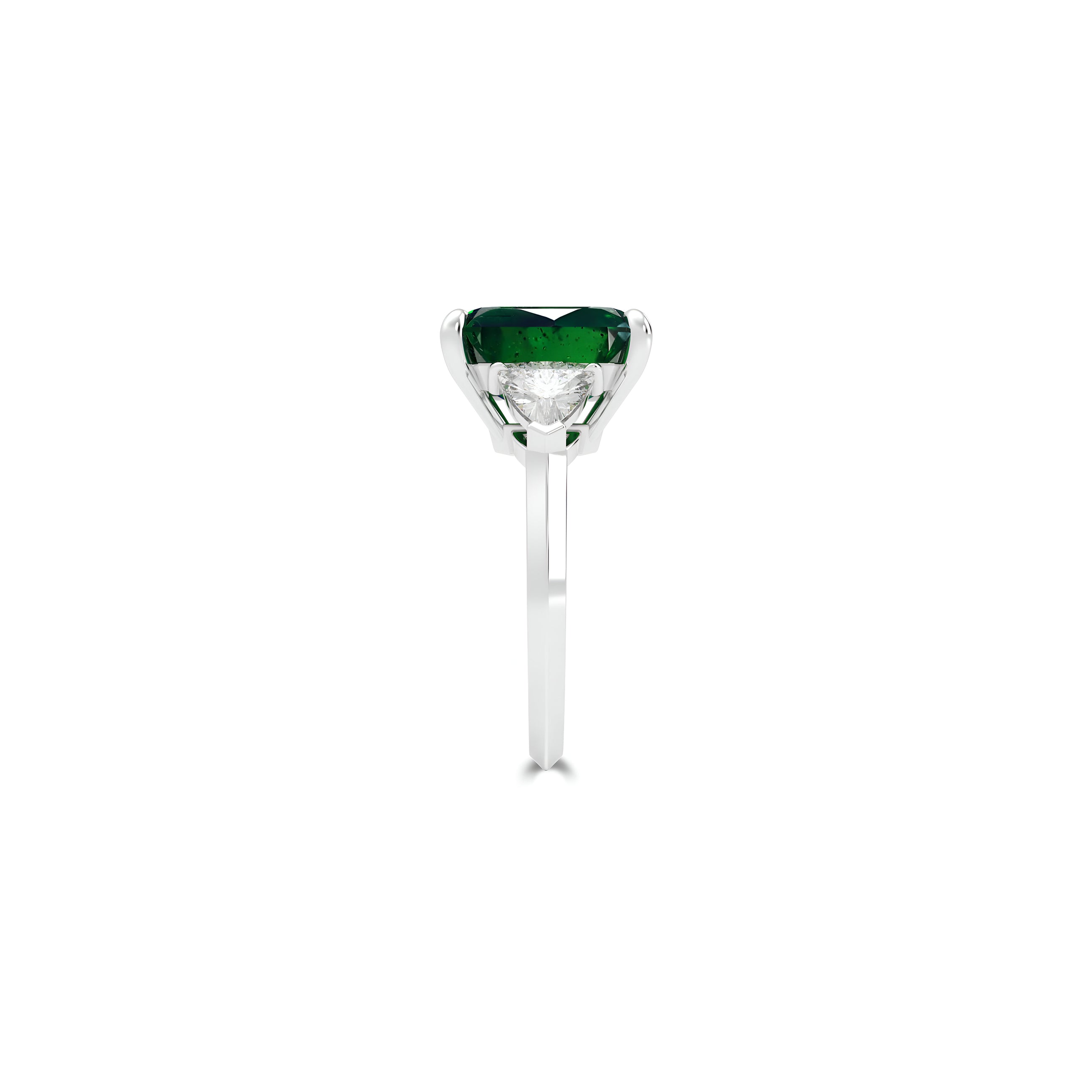 Cushion Cut Emerald and Diamond Solitaire Ring