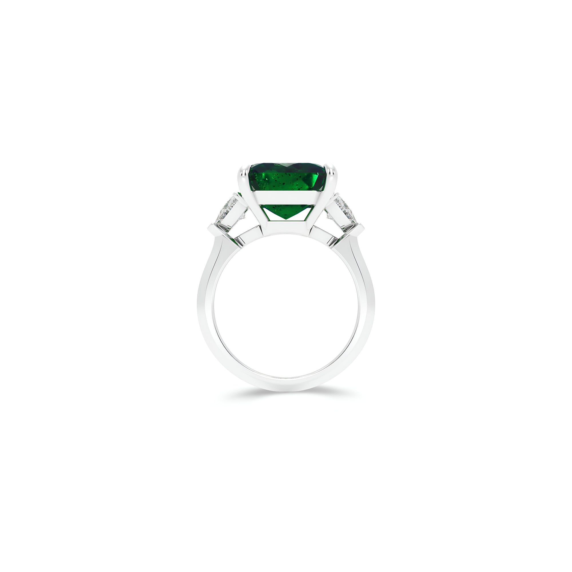 Cushion Cut Emerald and Diamond Solitaire Ring