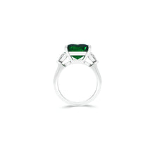 Cushion Cut Emerald and Diamond Solitaire Ring