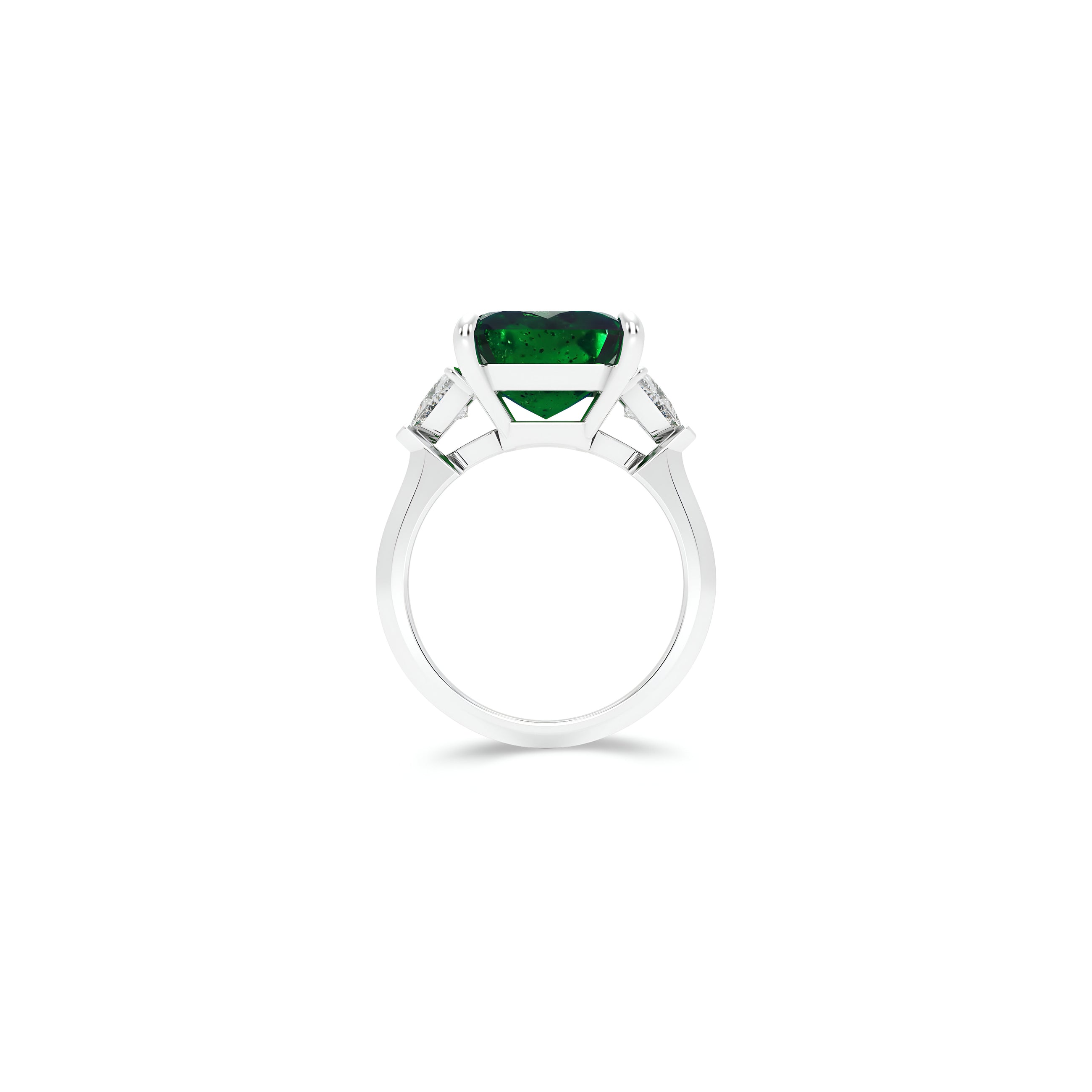 Cushion Cut Emerald and Diamond Solitaire Ring