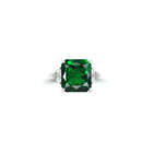 Cushion Cut Emerald and Diamond Solitaire Ring