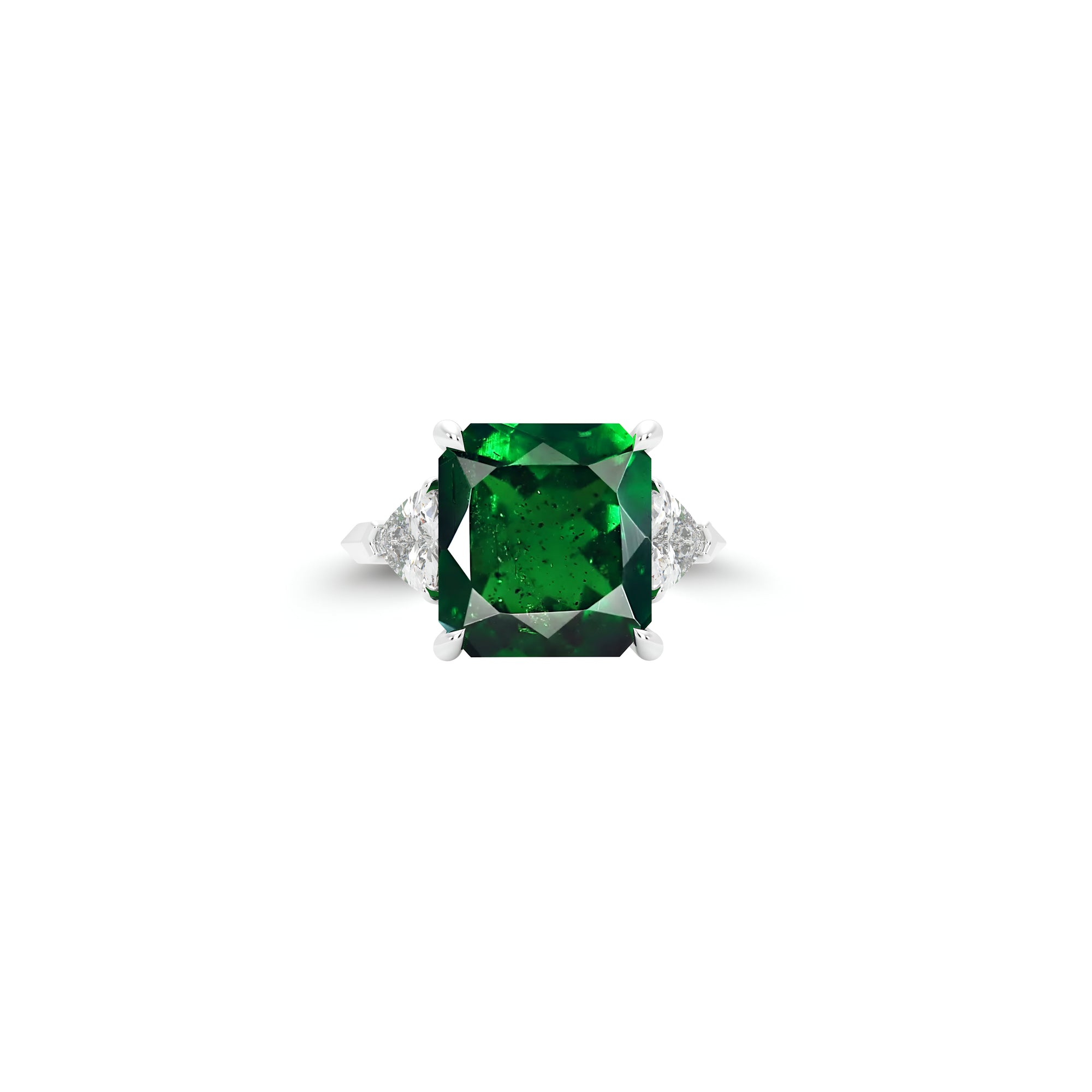 Cushion Cut Emerald and Diamond Solitaire Ring