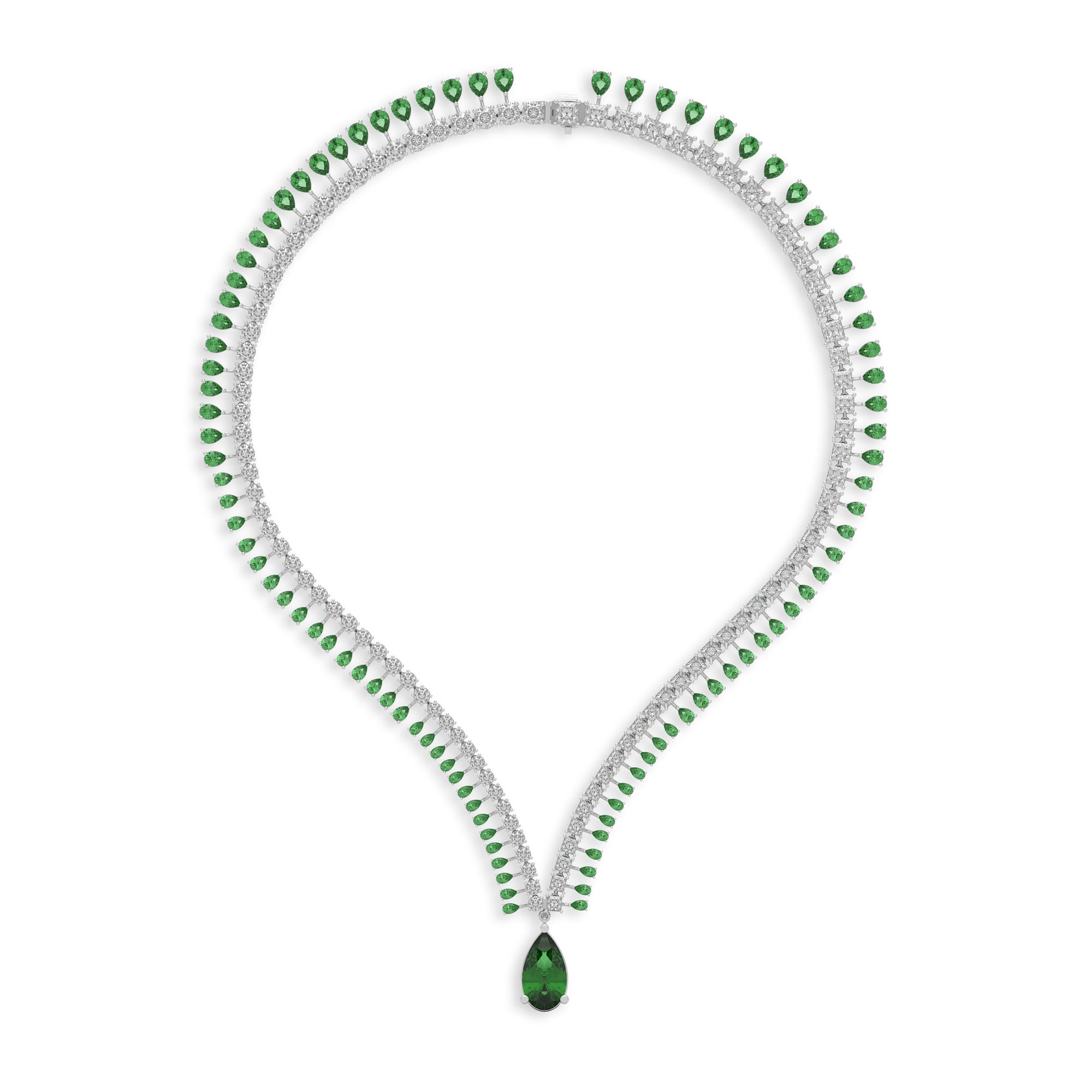 Emerald Pear Shape and Diamond High Jewellery Necklace