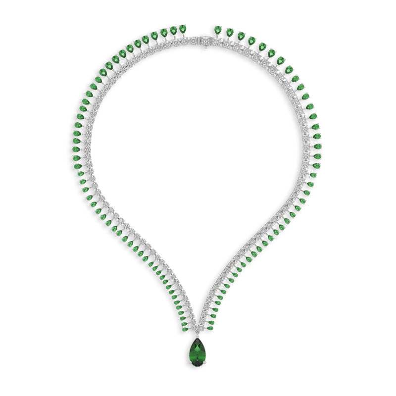 Emerald Pear Shape and Diamond High Jewellery Necklace