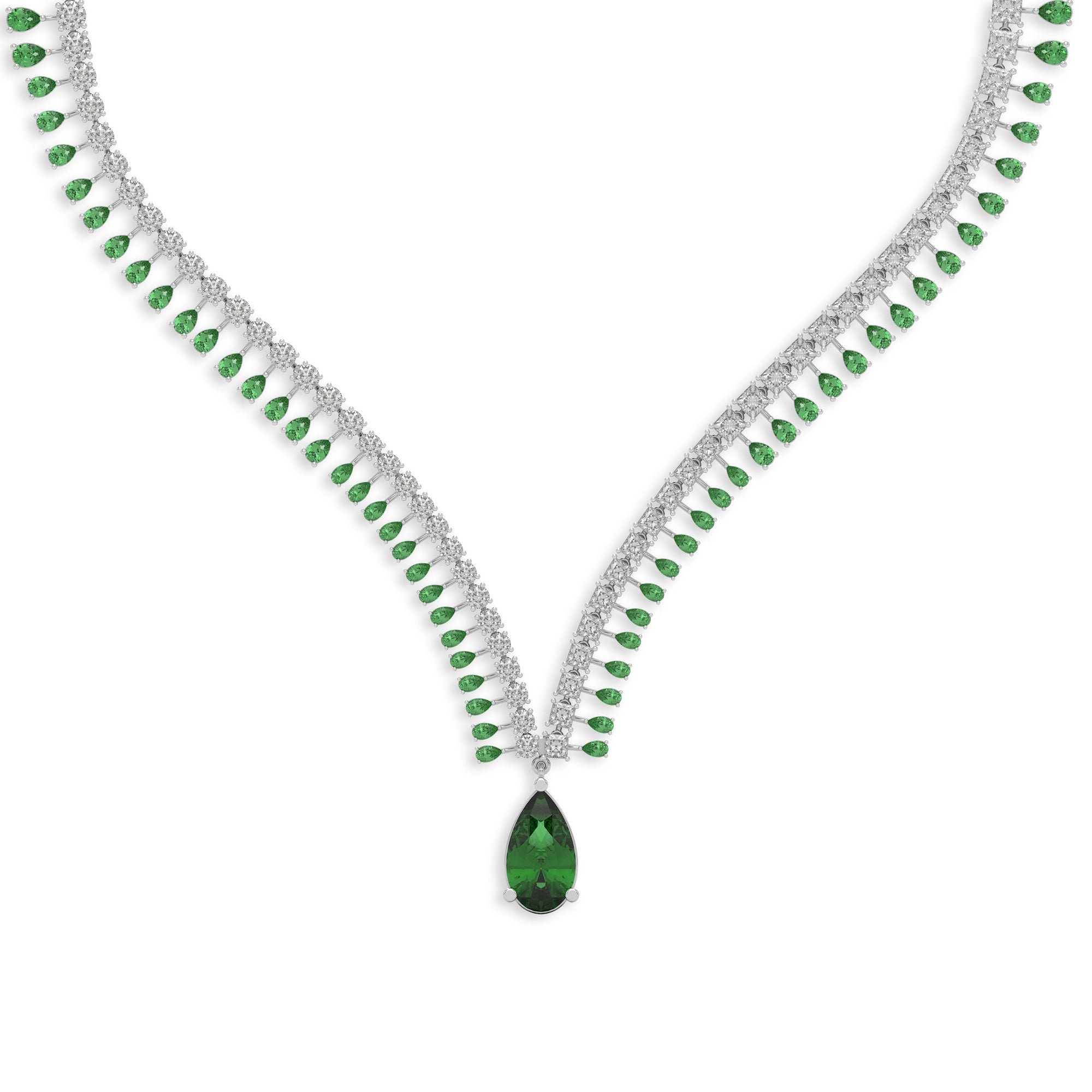 Emerald Pear Shape and Diamond High Jewellery Necklace