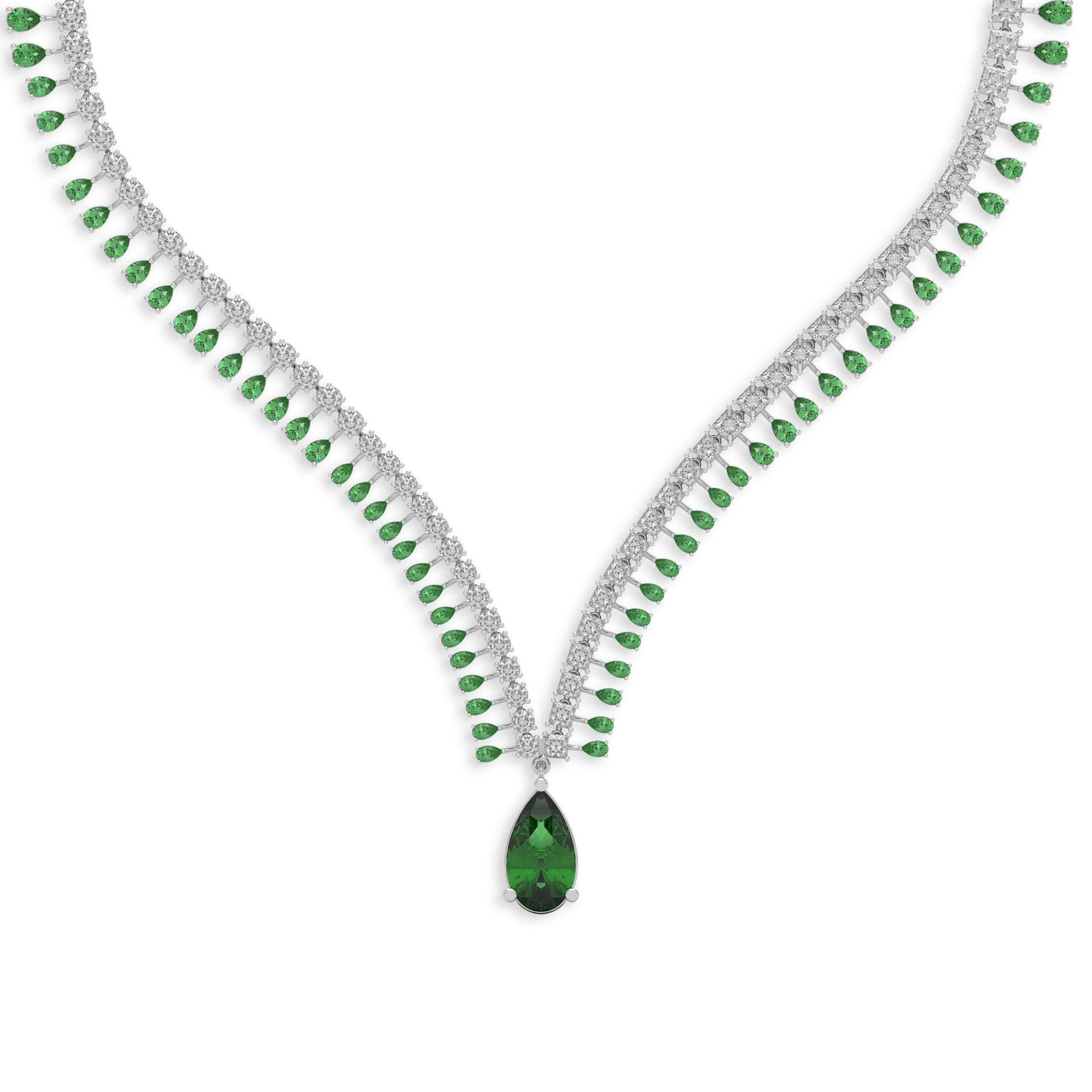 Emerald Pear Shape and Diamond High Jewellery Necklace