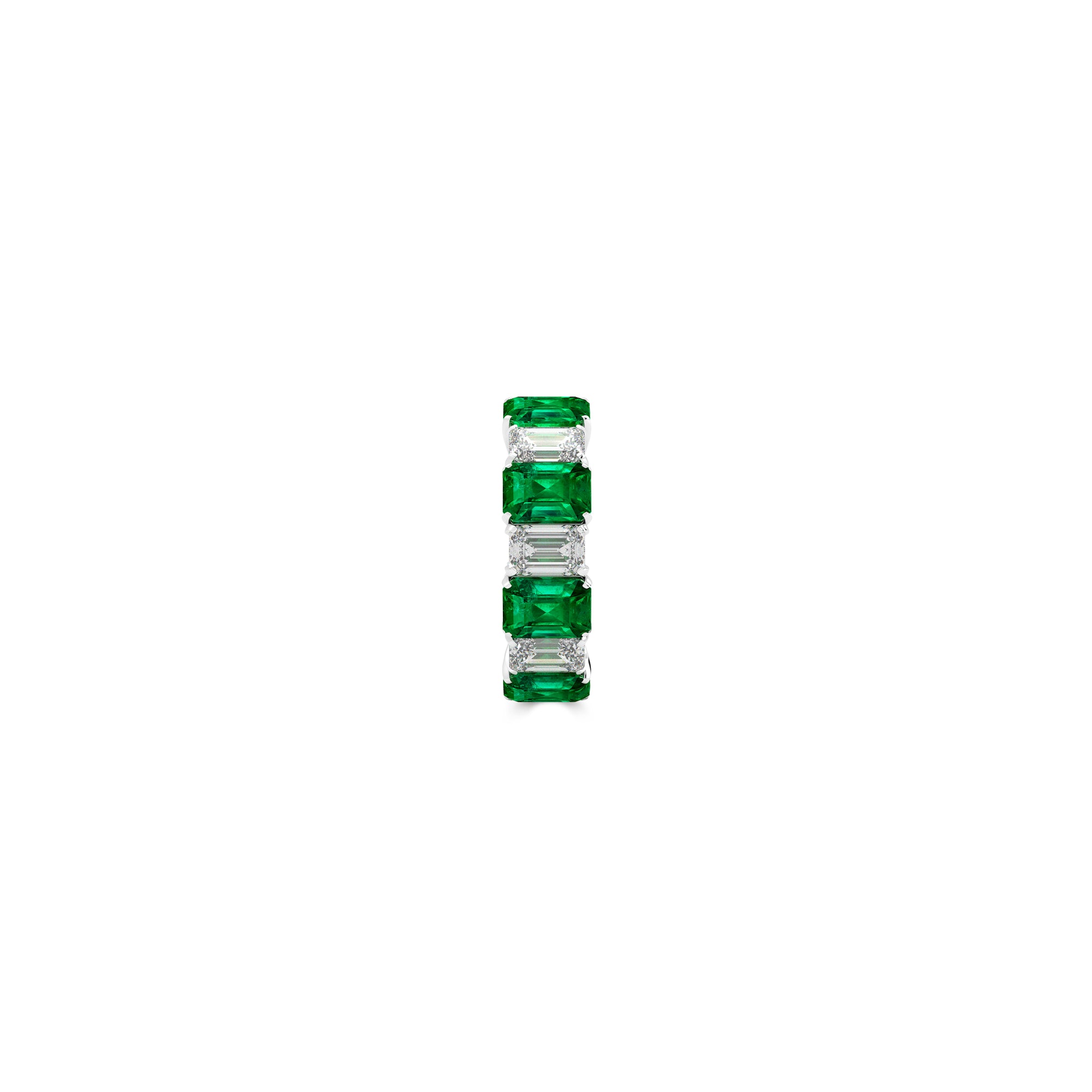 Emerald Cut Emerald and Diamond Wedding Band