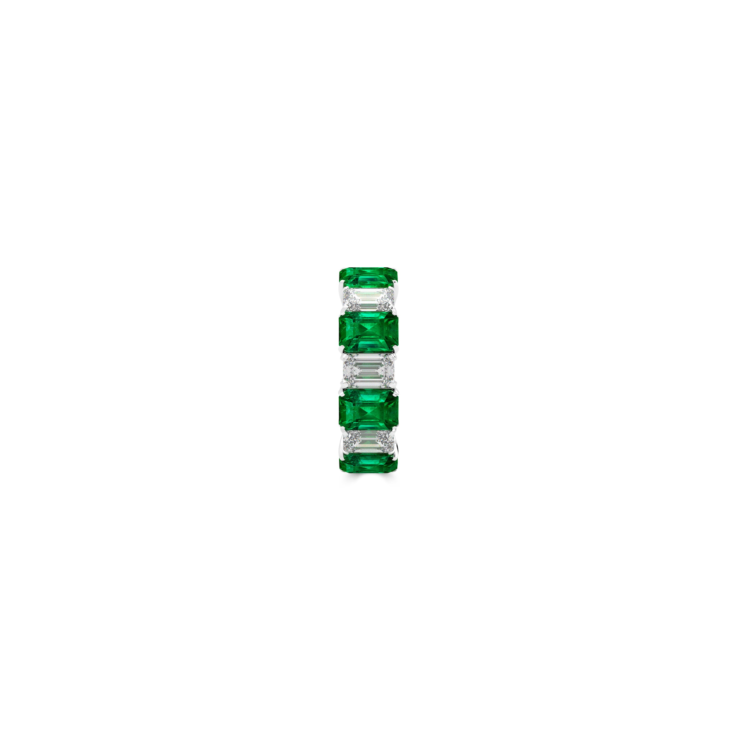 Emerald Cut Emerald and Diamond Wedding Band