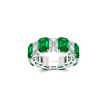 Emerald Cut Emerald and Diamond Wedding Band
