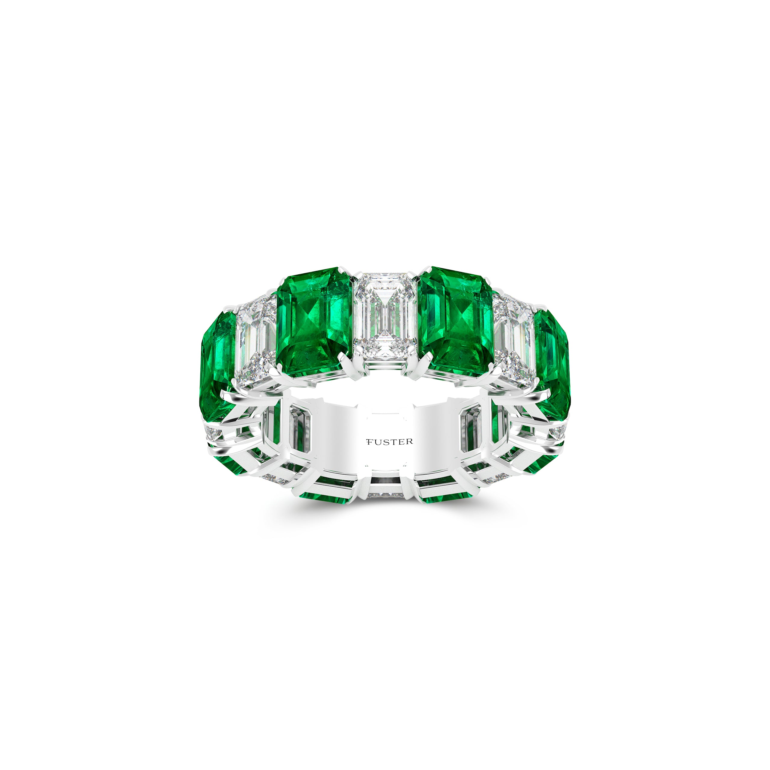 Emerald Cut Emerald and Diamond Wedding Band