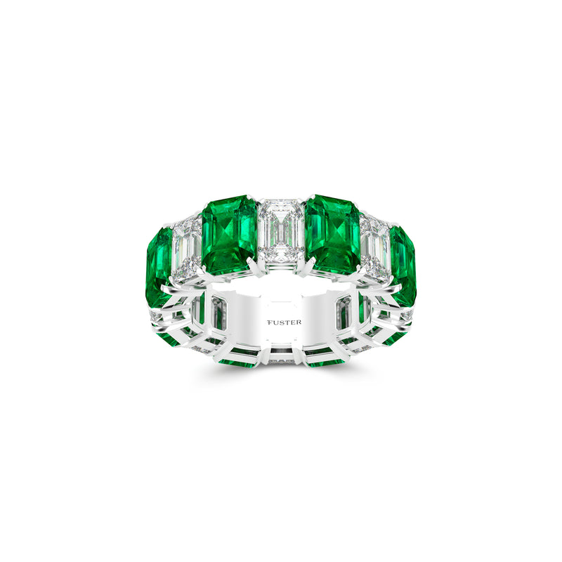 Emerald Cut Emerald and Diamond Wedding Band