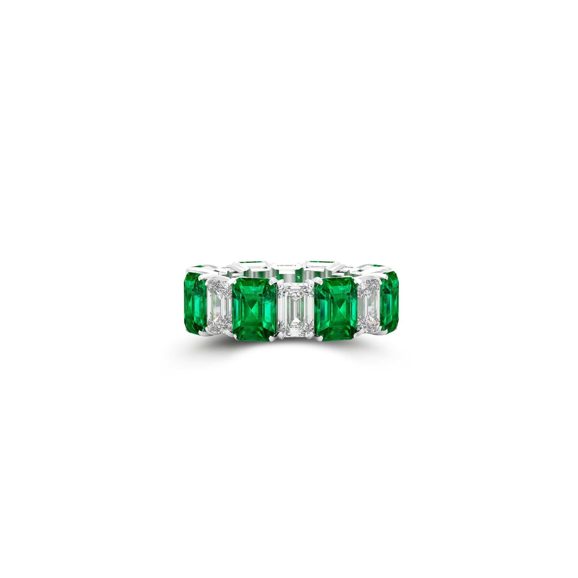 Emerald Cut Emerald and Diamond Wedding Band