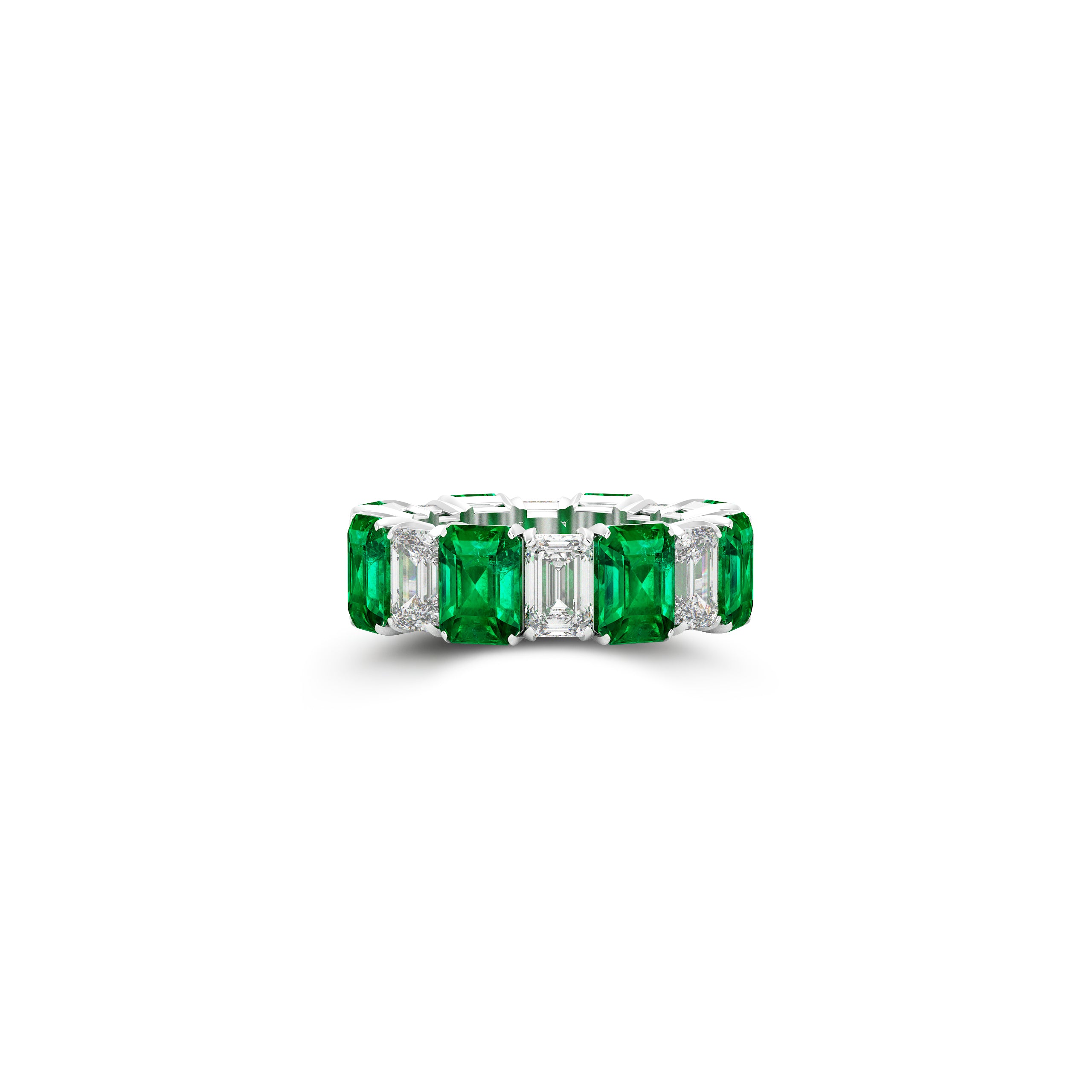 Emerald Cut Emerald and Diamond Wedding Band