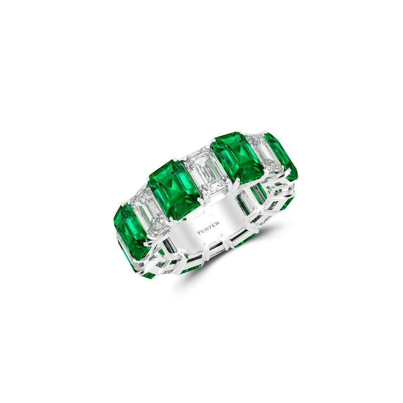 Emerald Cut Emerald and Diamond Wedding Band