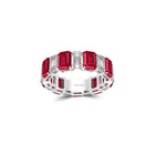 Emerald Cut Ruby and Diamond Wedding Band
