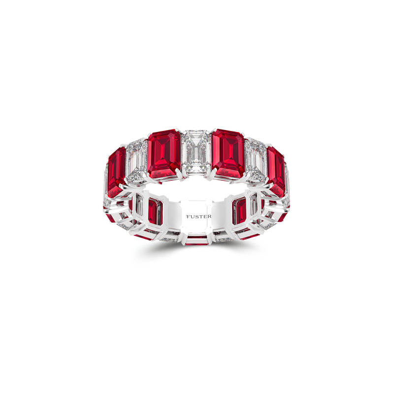 Emerald Cut Ruby and Diamond Wedding Band