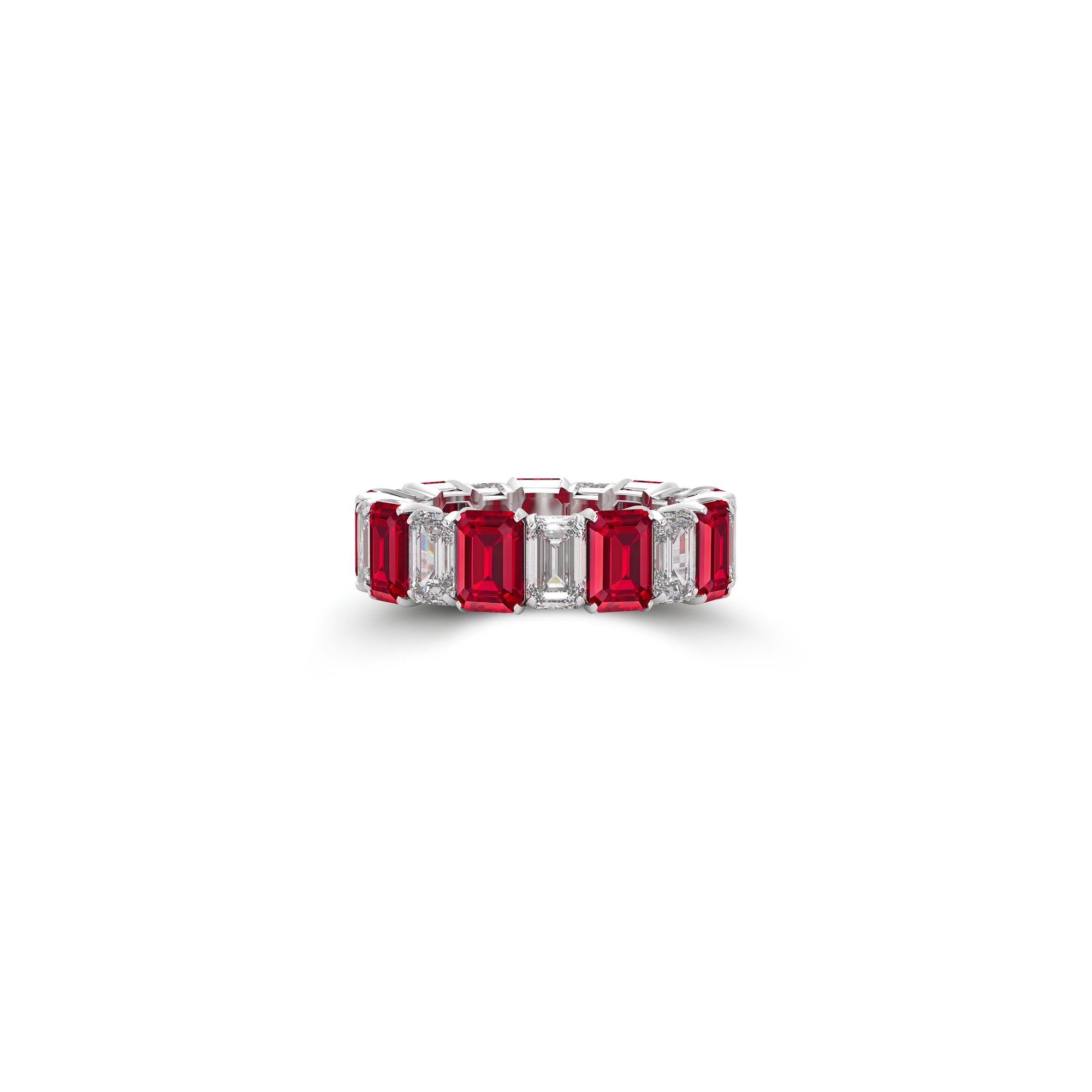 Emerald Cut Ruby and Diamond Wedding Band