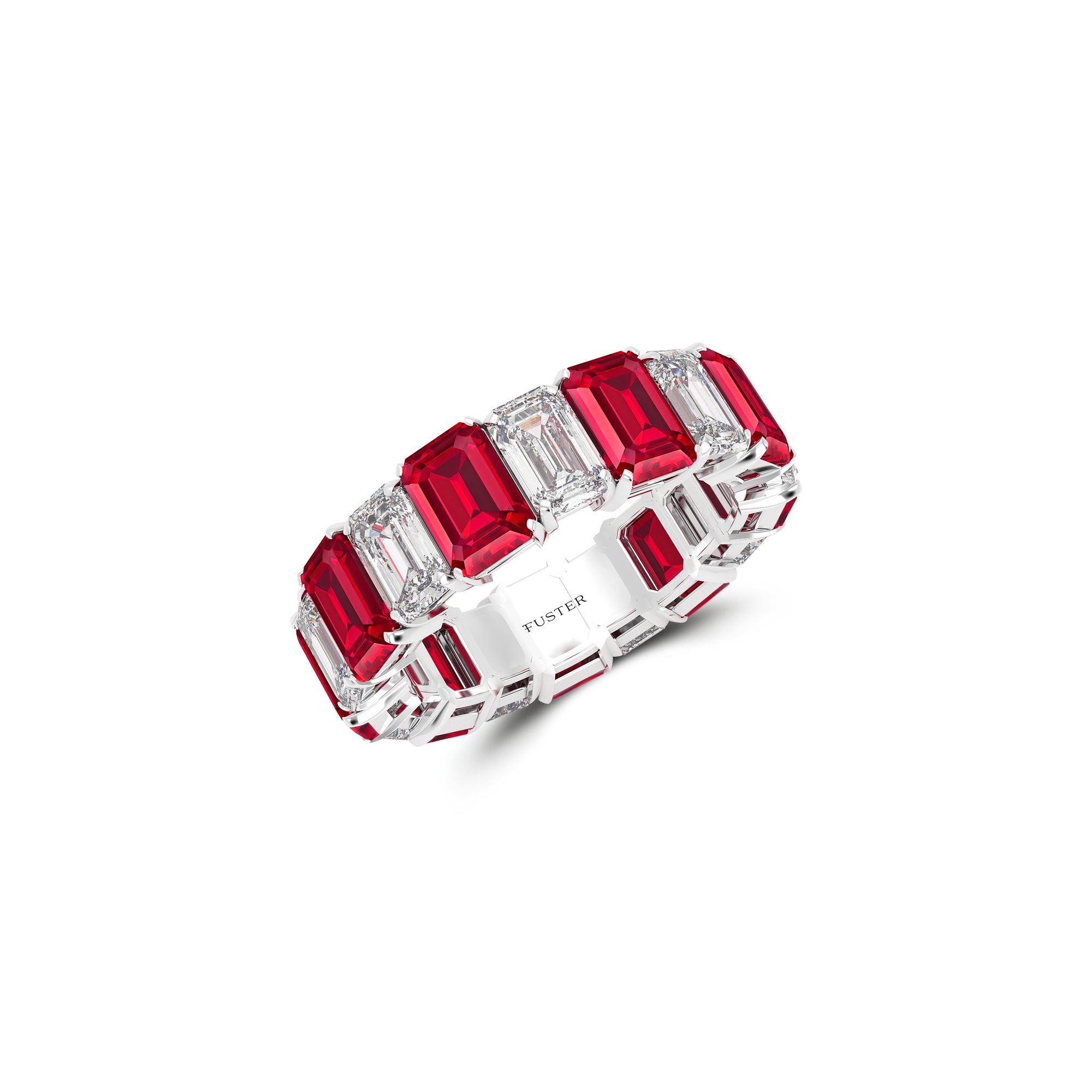 Emerald Cut Ruby and Diamond Wedding Band
