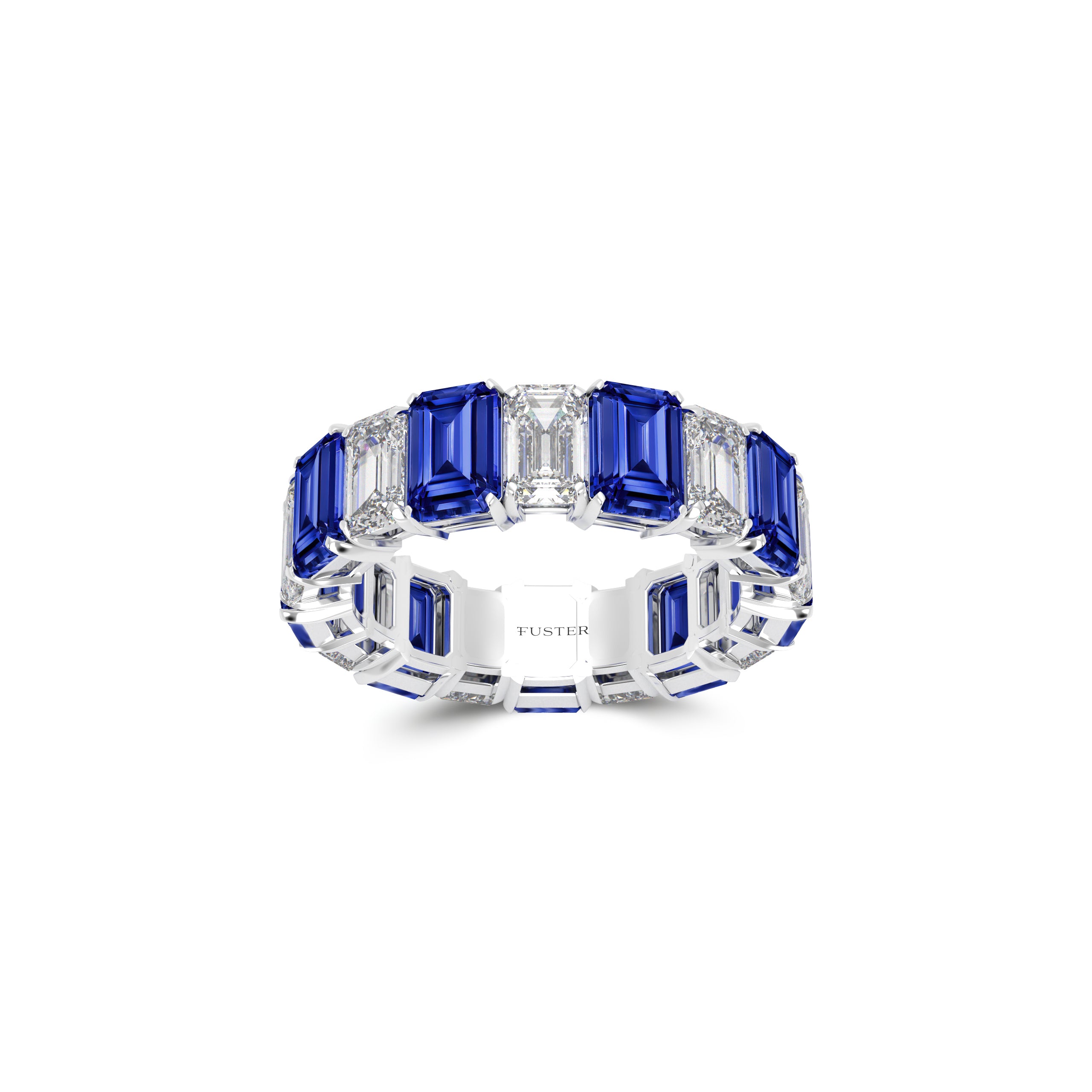 Emerald Cut Sapphire and Diamond Wedding Band