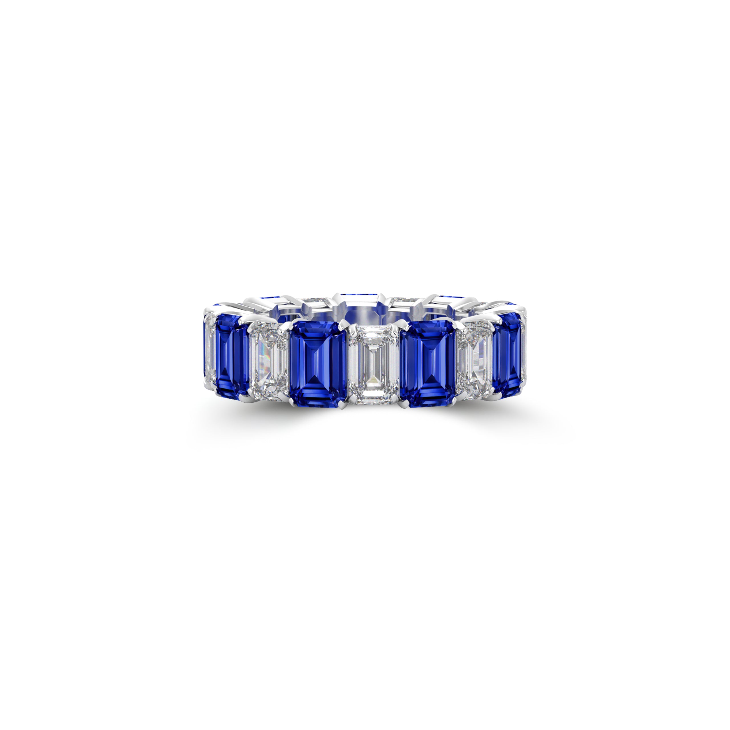 Emerald Cut Sapphire and Diamond Wedding Band
