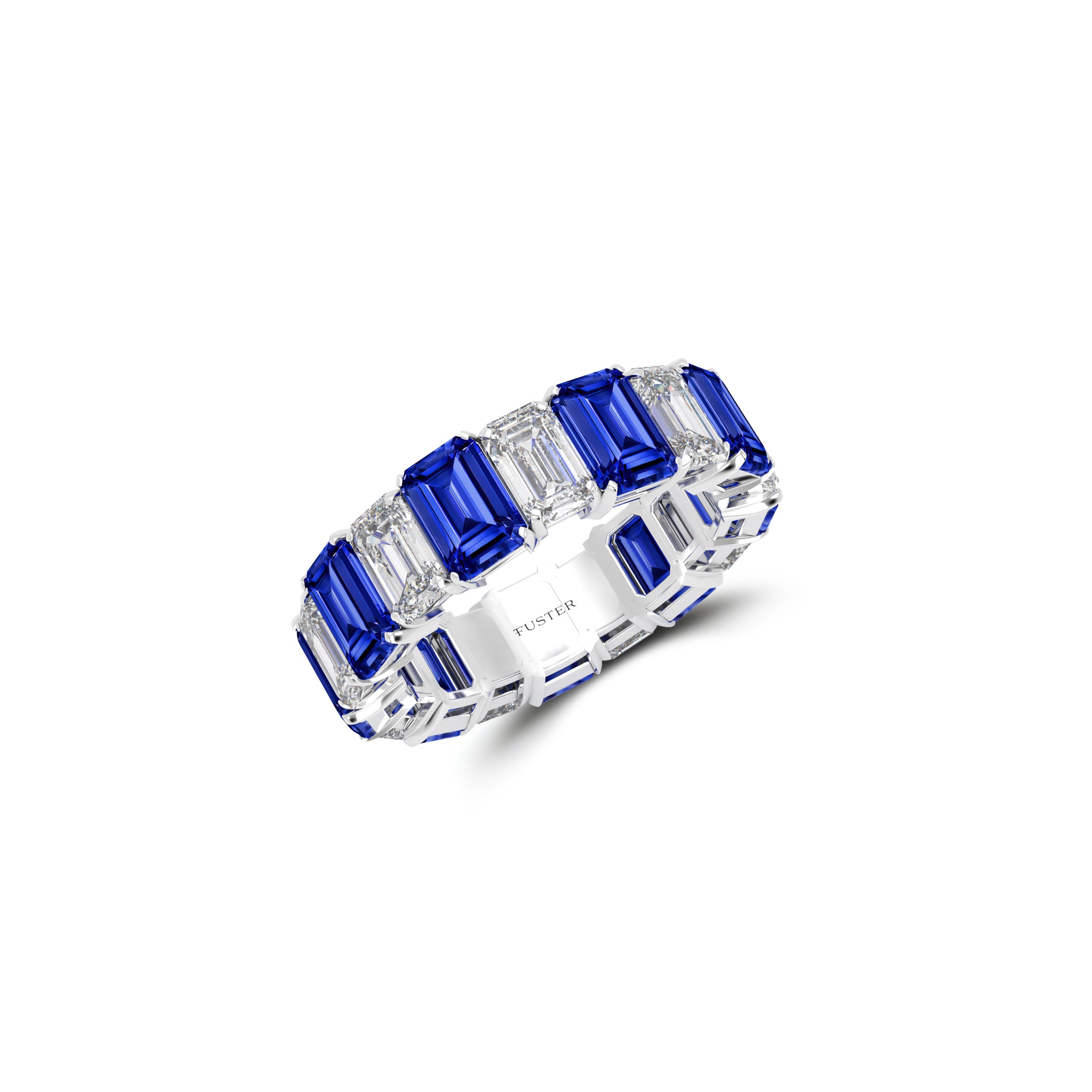 Emerald Cut Sapphire and Diamond Wedding Band