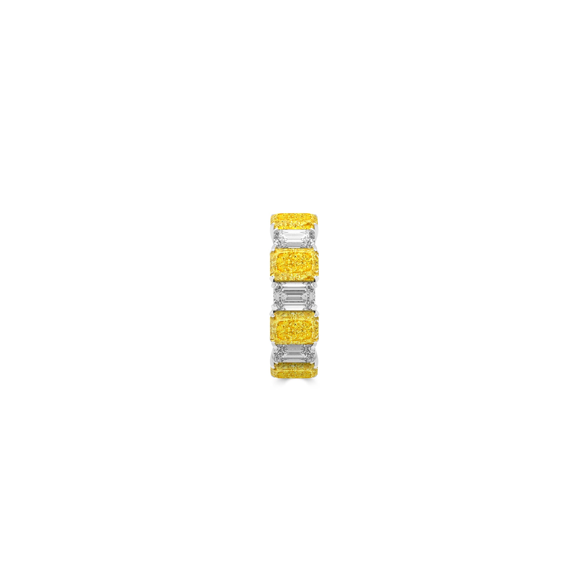 Emerald Cut Yellow Diamond and Diamond Wedding Band