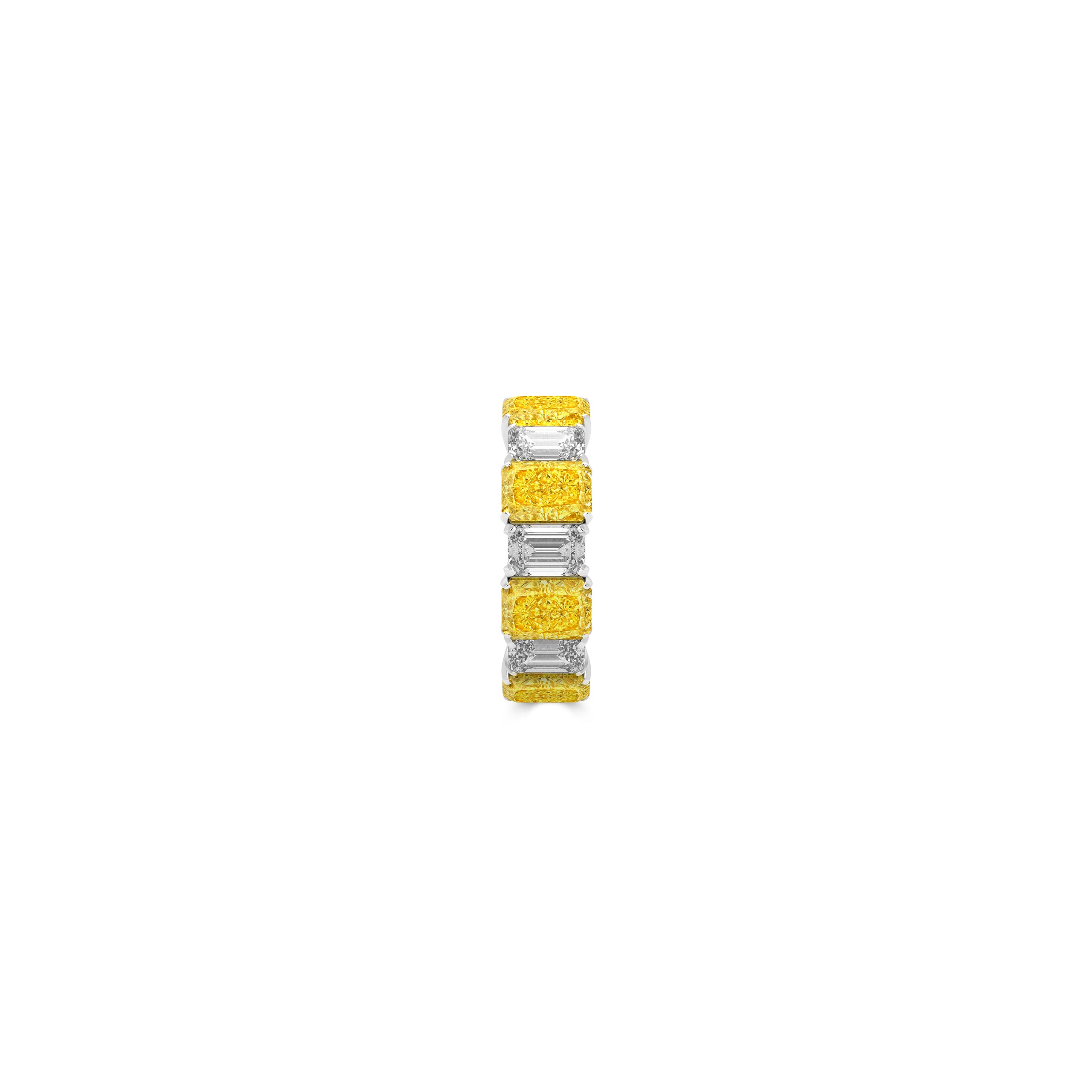 Emerald Cut Yellow Diamond and Diamond Wedding Band