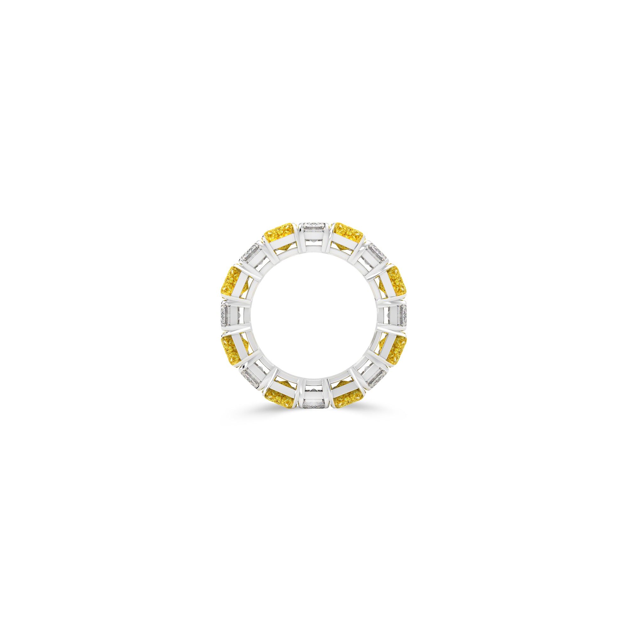 Emerald Cut Yellow Diamond and Diamond Wedding Band
