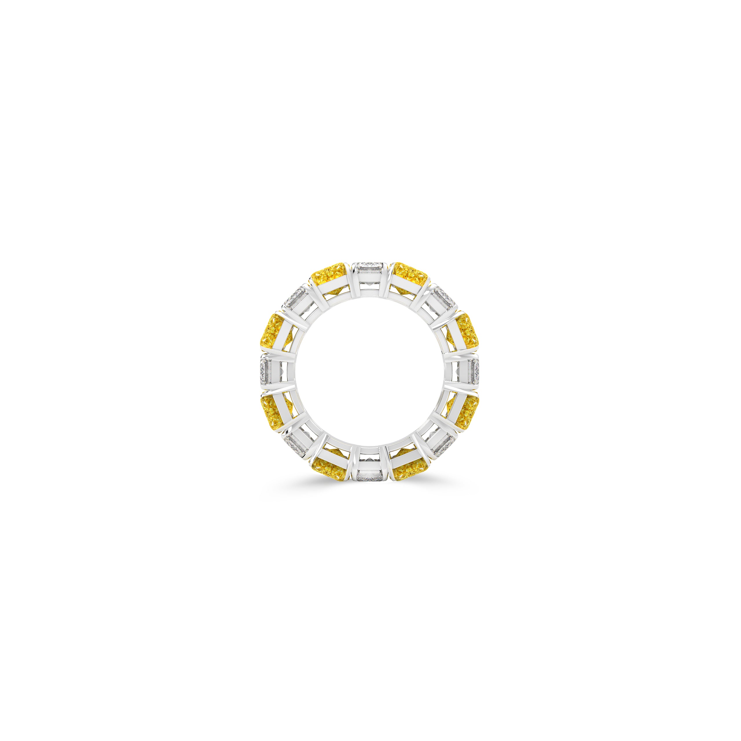 Emerald Cut Yellow Diamond and Diamond Wedding Band