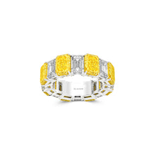 Emerald Cut Yellow Diamond and Diamond Wedding Band